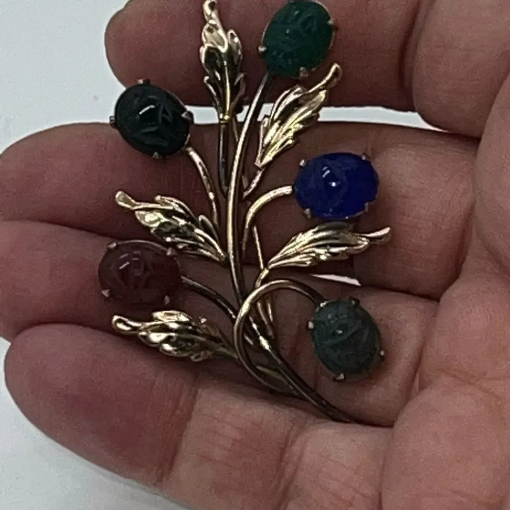 Vintage Binder Brothers 12KT GF Brooch Floral Leaf Scarab Pin  Signed BB